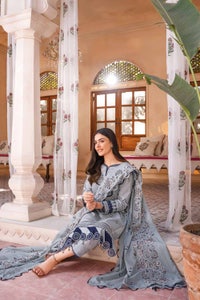 UAE -3PC Embroidered Lawn Unstitched Suit With Embroidered Denting Lawn Dupatta DN-32025