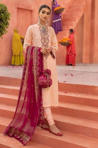 UAE -3PC Foam and Gold Printed Embroidered Unstitched Lawn Shirt with Foil Printed Chiffon Dupatta BM-32035