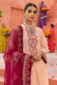UAE -3PC Foam and Gold Printed Embroidered Unstitched Lawn Shirt with Foil Printed Chiffon Dupatta BM-32035