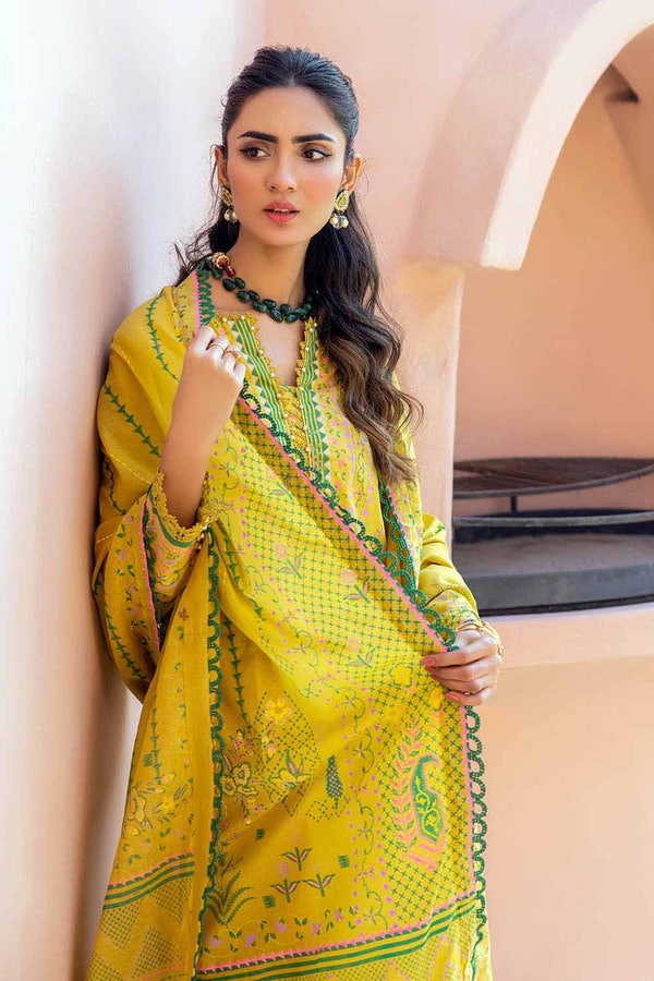 UAE -3PC Lawn Unstitched Gold Printed Suit With Embroidered Trouser CL-32121