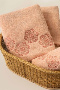 UAE -3PC Salmon Combed Embroidered Towel Set Towel