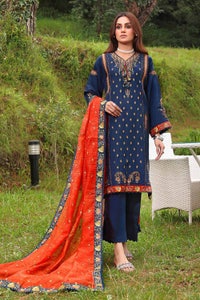 UAE -3PC Embroidered Silk Unstitched Suit with Embroidered Organza Net Dupatta PM-32080