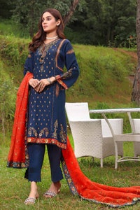 UAE -3PC Embroidered Silk Unstitched Suit with Embroidered Organza Net Dupatta PM-32080