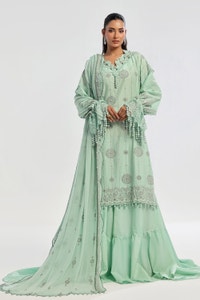 UAE -3 Piece Unstitched Embroidered Lawn Suit with Embroidered Chiffon Dupatta PM-52022