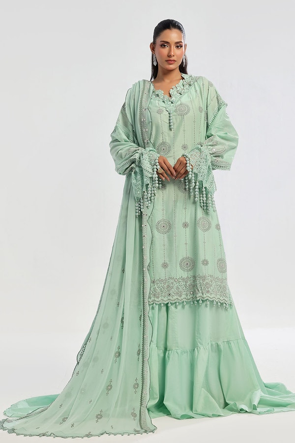 UAE -3 Piece Unstitched Embroidered Lawn Suit with Embroidered Chiffon Dupatta PM-52022