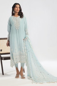 UAE -3 Piece Unstitched Embroidered Lawn Suit with Embroidered Chiffon Dupatta PM-52027