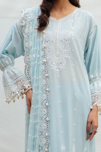UAE -3 Piece Unstitched Embroidered Lawn Suit with Embroidered Chiffon Dupatta PM-52027