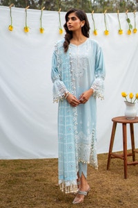 UAE -3 Piece Unstitched Embroidered Lawn Suit with Embroidered Chiffon Dupatta PM-52027
