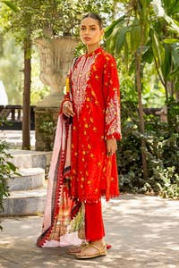 UAE -3PC Embroidered Cambric Unstitched Suit with Digital Printed Lawn Dupatta CBE-32007