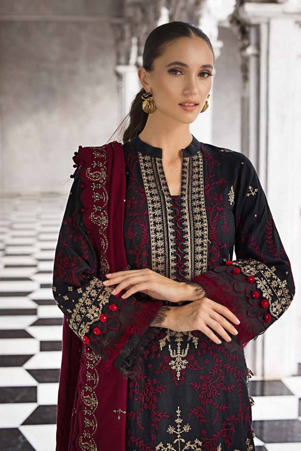 UAE -3PC Embroidered Pashmina Unstitched Suit with Embroidered Pashmina Shawl AP-32039