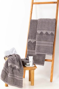UAE -Smoke Combed Embroidered 3 Pcs Towel Set