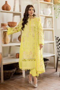 UAE -3PC Embroidered Lawn Unstitched Suit with Gold and Lacquer Printed Paper Cotton Dupatta SP-32003