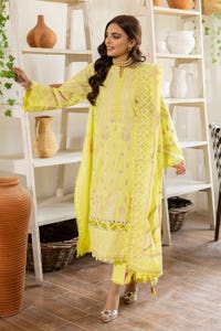 UAE -3PC Embroidered Lawn Unstitched Suit with Gold and Lacquer Printed Paper Cotton Dupatta SP-32003