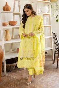 UAE -3PC Embroidered Lawn Unstitched Suit with Gold and Lacquer Printed Paper Cotton Dupatta SP-32003