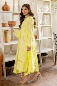 UAE -3PC Embroidered Lawn Unstitched Suit with Gold and Lacquer Printed Paper Cotton Dupatta SP-32003