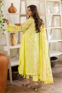 UAE -3PC Embroidered Lawn Unstitched Suit with Gold and Lacquer Printed Paper Cotton Dupatta SP-32003