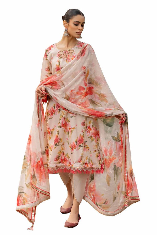 UAE -3PC Unstitched Printed Lawn Suit with Lurex Chiffon Dupatta SP-42010