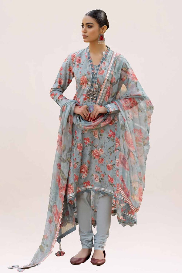 UAE -3PC Unstitched Printed Lawn Suit with Lurex Chiffon Dupatta SP-42012
