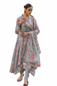 UAE -3PC Unstitched Printed Lawn Suit with Lurex Chiffon Dupatta SP-42012