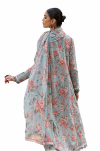 UAE -3PC Unstitched Printed Lawn Suit with Lurex Chiffon Dupatta SP-42012