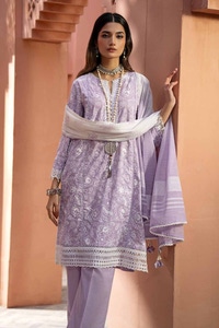 UAE -3PC Lacquer Printed Embroidered Lawn Unstitched Suit with Lacquer Printed Paper Cotton Dupatta SP-42015