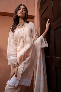 UAE -3PC Lacquer Printed Embroidered Lawn Unstitched Suit with Lacquer Printed Paper Cotton Dupatta SP-42017