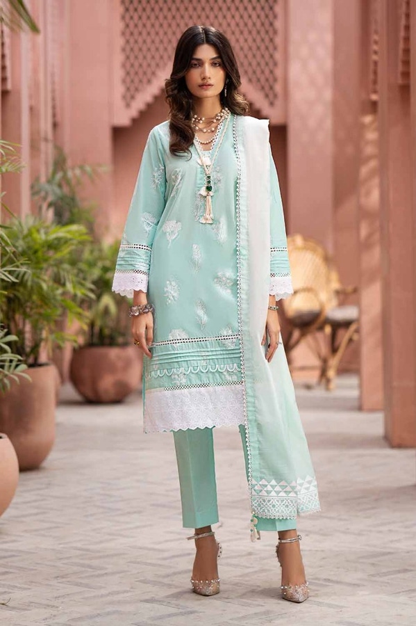 UAE -3PC Lacquer Printed Embroidered Lawn Unstitched Suit with Lacquer Printed Paper Cotton Dupatta SP-42018