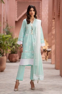UAE -3PC Lacquer Printed Embroidered Lawn Unstitched Suit with Lacquer Printed Paper Cotton Dupatta SP-42018