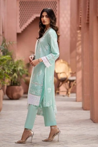 UAE -3PC Lacquer Printed Embroidered Lawn Unstitched Suit with Lacquer Printed Paper Cotton Dupatta SP-42018