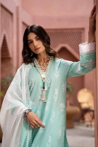 UAE -3PC Lacquer Printed Embroidered Lawn Unstitched Suit with Lacquer Printed Paper Cotton Dupatta SP-42018