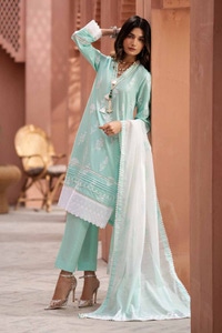 UAE -3PC Lacquer Printed Embroidered Lawn Unstitched Suit with Lacquer Printed Paper Cotton Dupatta SP-42018