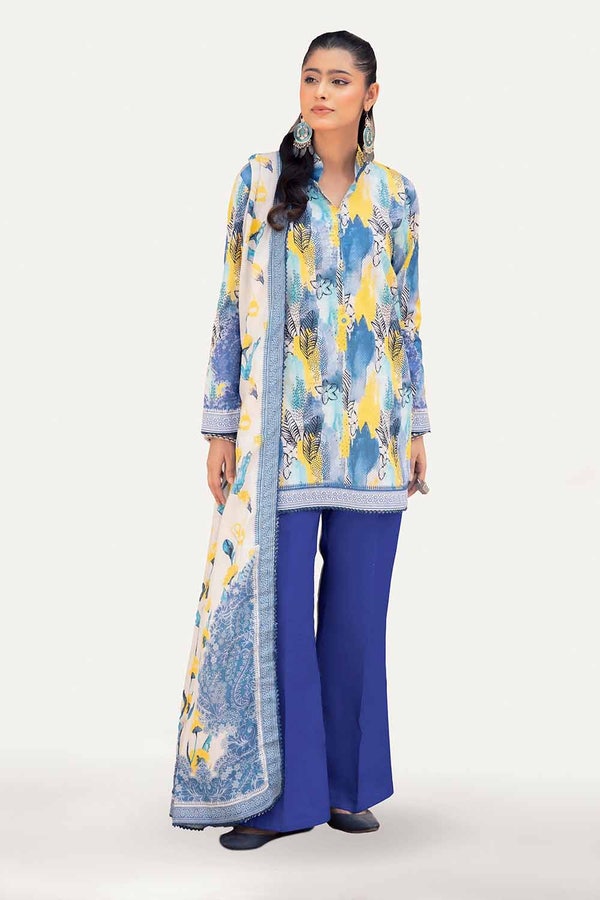 UAE -3PC Unstitched Printed Lawn Suit with Woven Stripe Dupatta SP-42037
