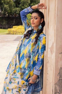 UAE -3PC Unstitched Printed Lawn Suit with Woven Stripe Dupatta SP-42037