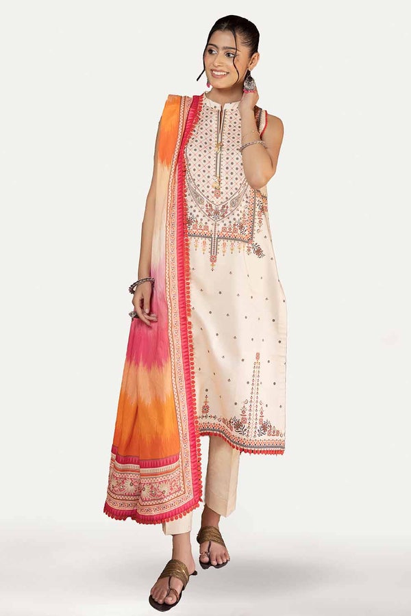 UAE -3PC Unstitched Printed Lawn Suit with Woven Stripe Dupatta SP-42038