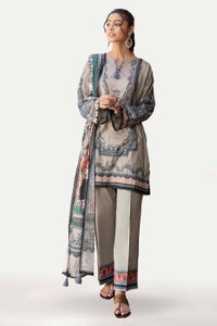 UAE -3PC Unstitched Printed Lawn Suit with Woven Stripe Dupatta SP-42039