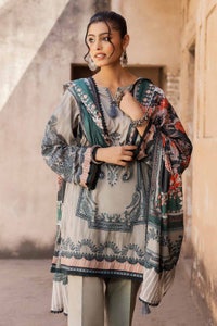 UAE -3PC Unstitched Printed Lawn Suit with Woven Stripe Dupatta SP-42039