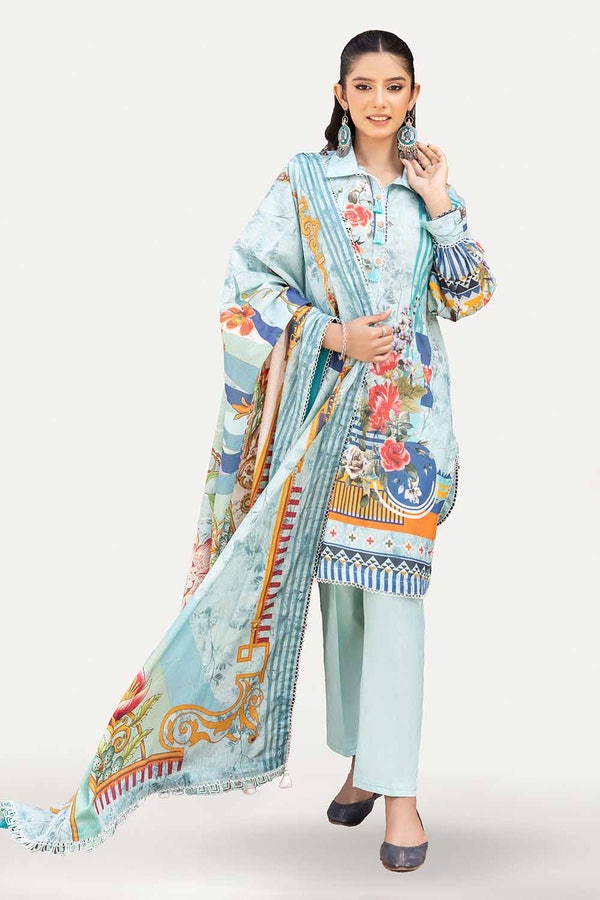 UAE -3PC Unstitched Printed Lawn Suit with Woven Stripe Dupatta SP-42040