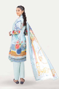 UAE -3PC Unstitched Printed Lawn Suit with Woven Stripe Dupatta SP-42040