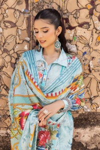 UAE -3PC Unstitched Printed Lawn Suit with Woven Stripe Dupatta SP-42040