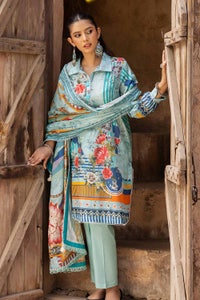UAE -3PC Unstitched Printed Lawn Suit with Woven Stripe Dupatta SP-42040