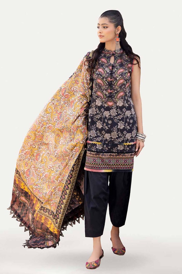 UAE -3PC Unstitched Printed Lawn Suit with Woven Stripe Dupatta SP-42041