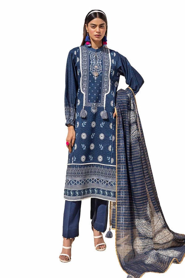 UAE -3PC Unstitched Printed Lawn Suit with Zari Stripe Dupatta ST-42001