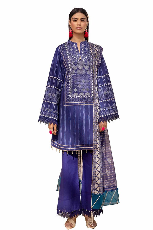 UAE -3PC Unstitched Printed Lawn Suit with Zari Stripe Dupatta ST-42003