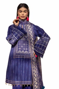 UAE -3PC Unstitched Printed Lawn Suit with Zari Stripe Dupatta ST-42003