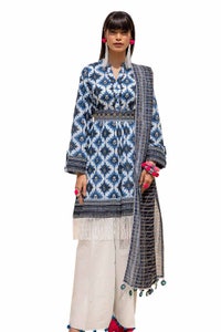 UAE -3PC Unstitched Printed Lawn Suit with Zari Stripe Dupatta ST-42004