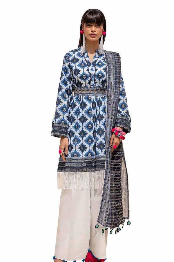 UAE -3PC Unstitched Printed Lawn Suit with Zari Stripe Dupatta ST-42004