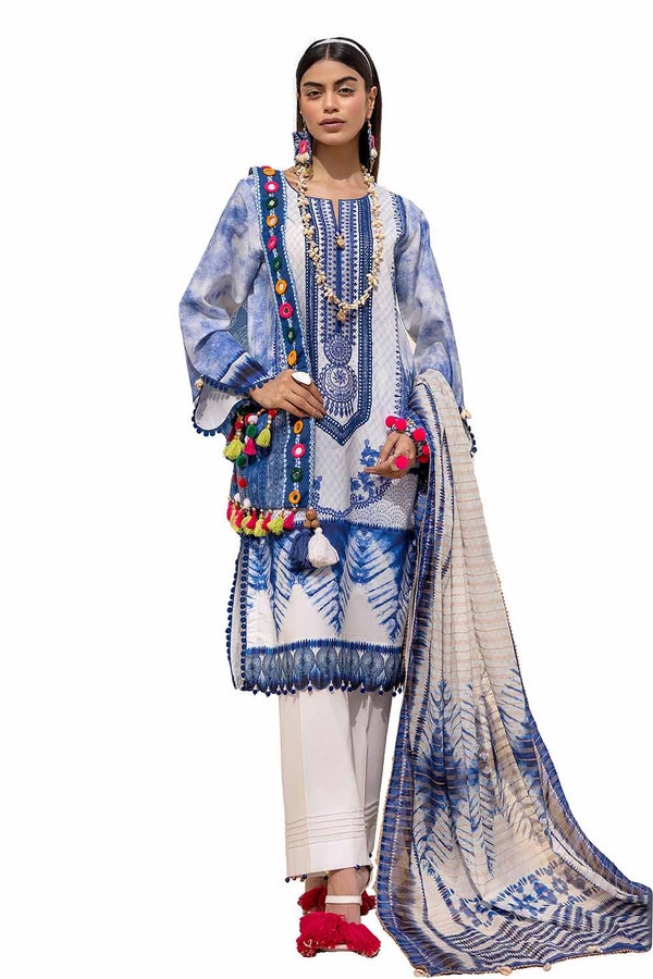 UAE -3PC Unstitched Embroidered Printed Lawn Suit with Zari Stripe Dupatta ST-42005