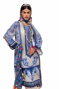 UAE -3PC Unstitched Embroidered Printed Lawn Suit with Zari Stripe Dupatta ST-42005
