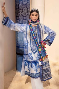 UAE -3PC Unstitched Embroidered Printed Lawn Suit with Zari Stripe Dupatta ST-42005