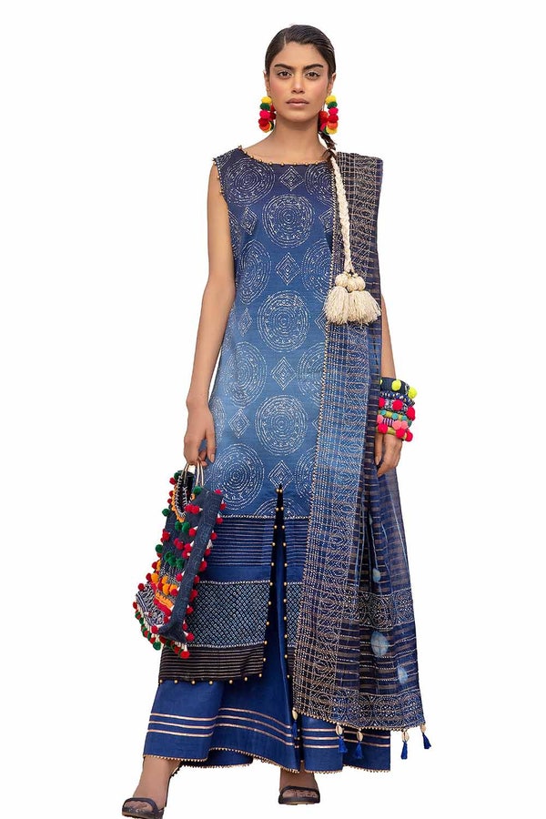 UAE -3PC Unstitched Printed Lawn Suit with Zari Stripe Dupatta ST-42006